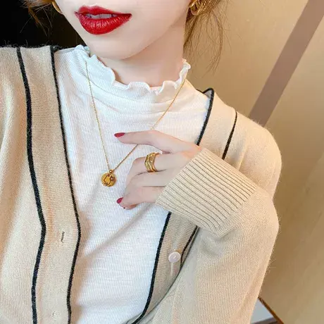 新款打底衫女春秋薄款修身半高领长袖T恤内搭小衫秋冬木耳边上衣图片