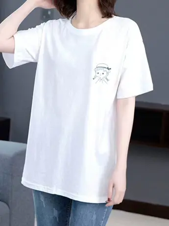 妈妈装加大码清仓仿棉高级感短袖t恤夏装宽松百搭简约运动风上衣商品大图