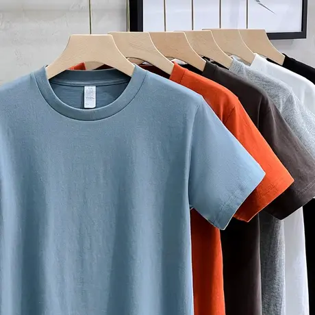 夏季潮流重磅纯棉纯色纯白百搭宽松内搭半袖短袖T恤男打底上衣服商品大图