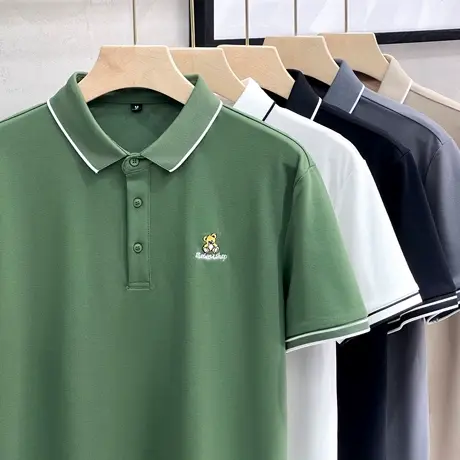 小熊冰丝polo衫男短袖高端潮牌ins商务男装上衣服男士t恤夏季薄款商品大图