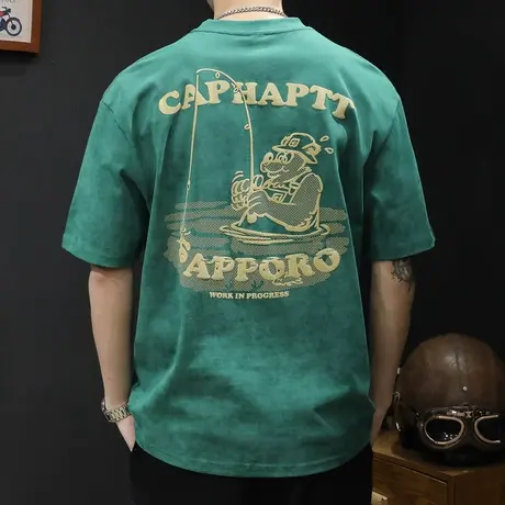 印花短袖t恤男士上衣宽松大码男装潮牌夏季2023新款男款重磅体恤商品大图