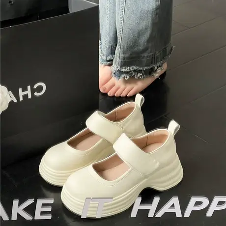 法式玛丽珍女鞋2023年春夏季新款中跟粗跟小皮鞋网红白色气质单鞋商品大图