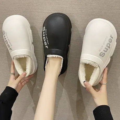 可外穿棉拖鞋女冬季室内家居保暖防滑防水厚底包跟情侣家用棉拖男商品大图