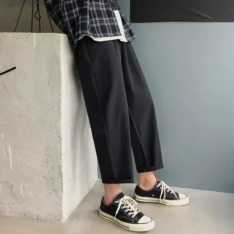 春秋休闲裤男士韩版潮流宽松阔腿运动直筒九分裤工装青年哈伦长裤图片