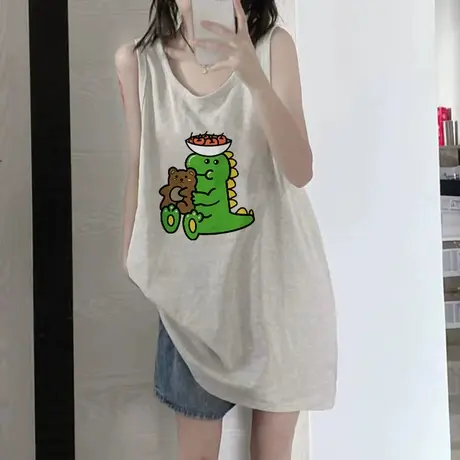 美式纯棉吊带运动坎肩背心无袖t恤女夏季外穿篮球服宽松挂脖上衣商品大图