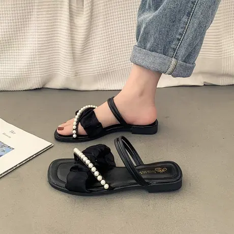 网红绝美平底凉拖鞋女夏外穿配裙子2024新款法式高级感外出沙滩鞋商品大图