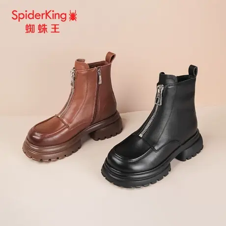 SPIDER KING/蜘蛛王马丁靴女真皮2023冬商场新款短筒薄绒休闲厚底商品大图