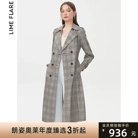 莱茵春季新款风衣复古英伦风2023商场同款中长款经典格纹风衣外套图片