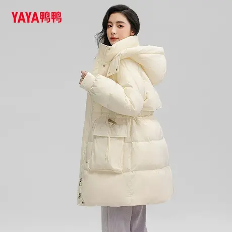 鸭鸭羽绒服女中长款2023年秋冬新款连帽休闲时尚百搭保暖外套Y图片