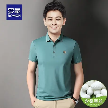罗蒙男士短袖Polo衫夏季薄款商务休闲桑蚕冰丝带翻领T恤男装衣服图片