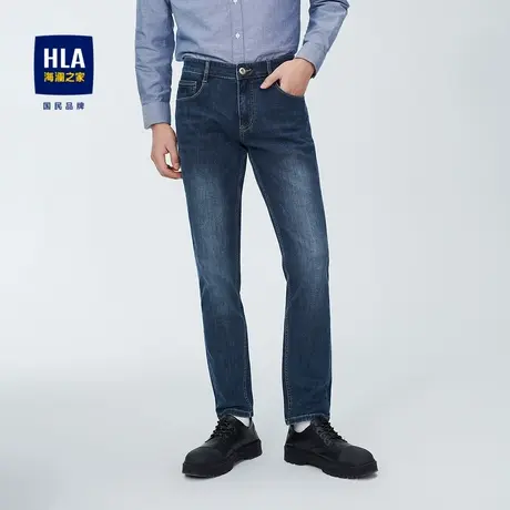 HLA/海澜之家中腰直筒牛仔裤五袋款舒适弹力简约裤子男图片