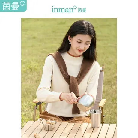 茵曼拼色毛衣2023秋女装新款半高领长袖显瘦百搭打底针织衫上衣商品大图