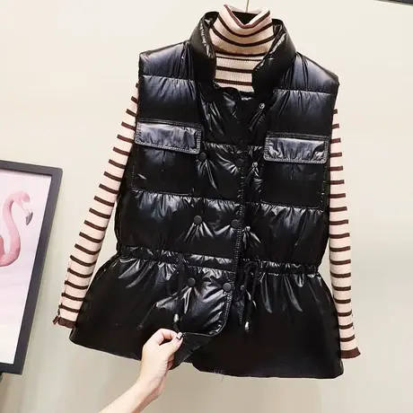 马甲外穿欧洲站收腰显瘦短款羽绒棉马夹双排扣无袖外套立领棉服女商品大图