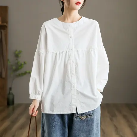 dza 复古高端白色衬衫女士长袖短款春秋休闲上衣新款气质漂亮衬衣图片