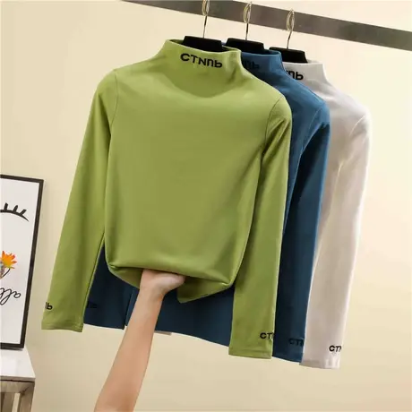 2023新款春秋冬季新款白色内搭洋气半高领打底衫长袖t恤女上衣服商品大图