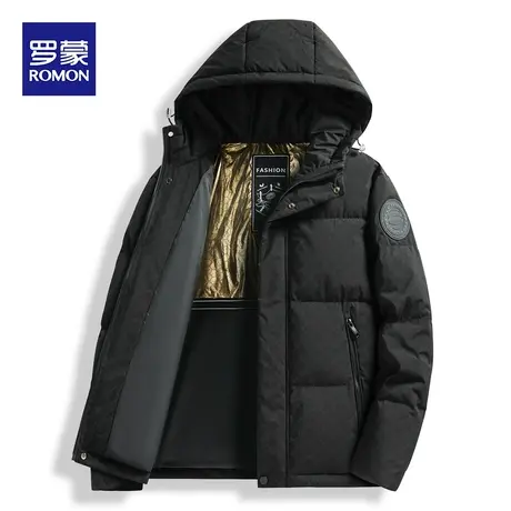罗蒙羽绒服男士轻薄短款2023冬季新款潮牌连帽羽绒保暖加厚外套潮图片