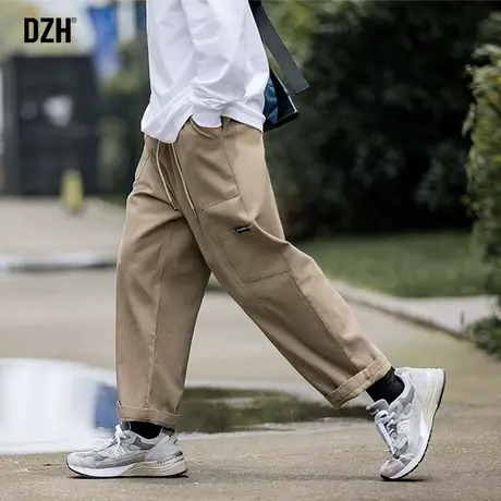 DZH男士秋季卡其色休工装直筒休闲裤男韩版潮流裤子高街ins潮长裤商品大图