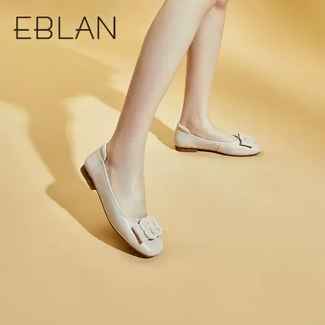 伊伴2023春季女鞋真皮平底单鞋浅口皮鞋通勤蛋卷四季鞋B23118120图片