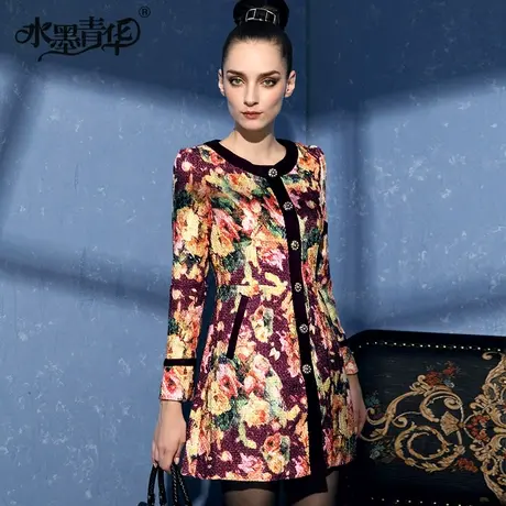 【1件7.9折】秋装新款修身气质时尚优雅气质花色粗格呢外套图片