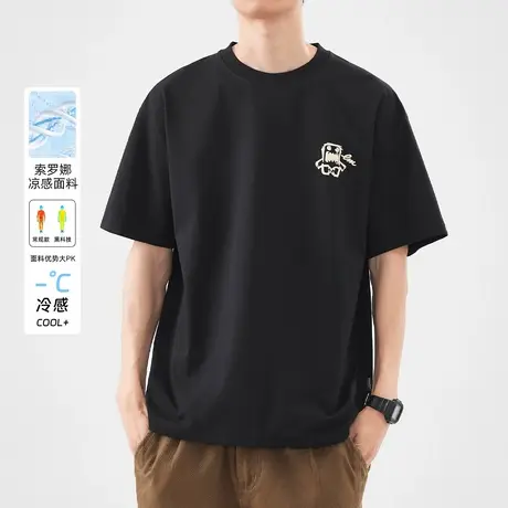 hansca黑色短袖t恤男士2025新款索罗娜凉感夏季冰丝日系印花上衣商品大图
