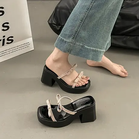 2025新款蝴蝶结厚底凉拖鞋女夏外穿一脚蹬懒人鞋女坡跟一字拖仙女商品大图
