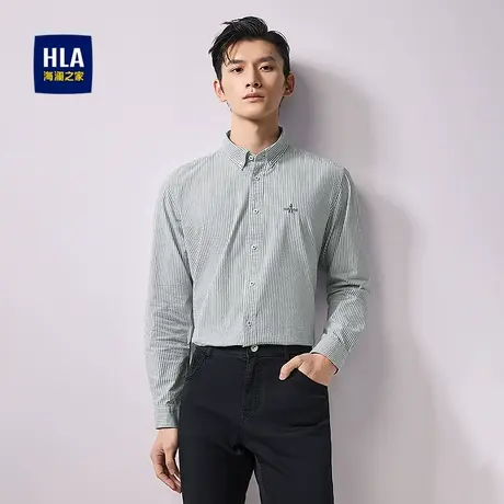 HLA/海澜之家时尚条纹刺绣长袖休闲衬衫25春夏新时尚通勤衬衣男装商品大图