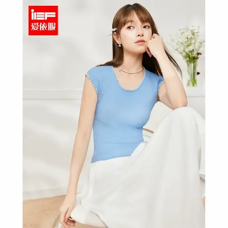 IEF/爱依服2025夏季新款飞飞袖修身纯色简约时尚短款女毛织上衣商品大图