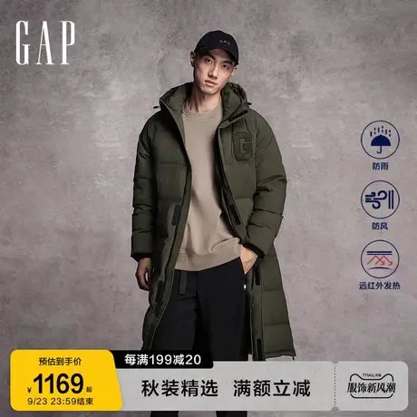 Gap男装冬季2023新款LOGO防风雨长款连帽羽绒服725010保暖外套图片