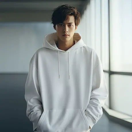 连帽衫白色纯色宽松加绒加肥加大连帽卫衣男大码男装打底衫秋冬季图片