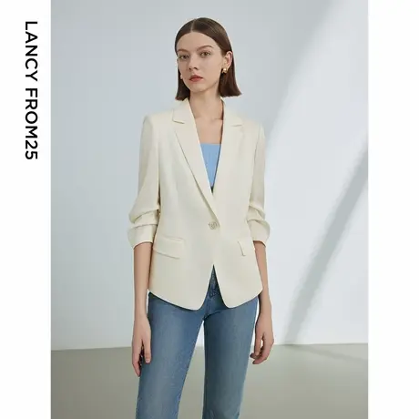 朗姿醋酸法式设计感气质西服外套女2024年夏季新款设计感休闲西装图片