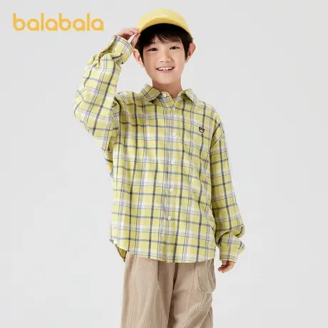 巴拉巴拉儿童衬衫男童衬衣长袖翻领2024新款春秋装复古格子亲子装商品大图