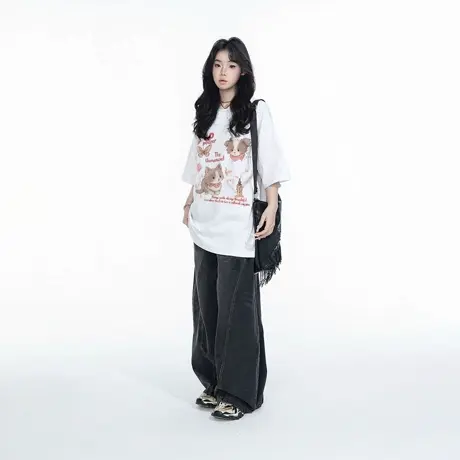 YEP2025夏季新款休闲卡通印花美式短袖女t恤夏甜美纯棉半袖上衣潮商品大图