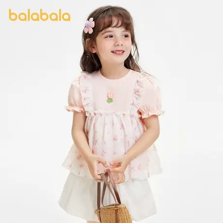 巴拉巴拉宝宝短袖女童童装上衣儿童T恤打底2024新款夏装法式碎花商品大图