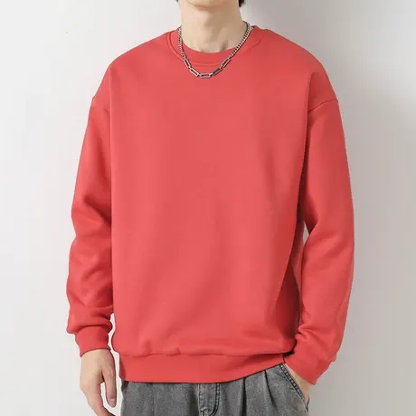 380g重磅纯棉卫衣男秋季摇粒绒纯色圆领无帽上衣长袖t恤宽松潮流图片