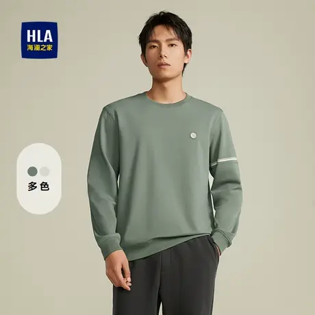 HLA/海澜之家休闲长袖T恤男经典圆领微弹时尚提花休闲风打底衫男商品大图