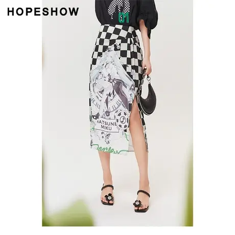 红袖outlets小众设计感印花半身裙hopeshow2023夏款度假风中长裙图片