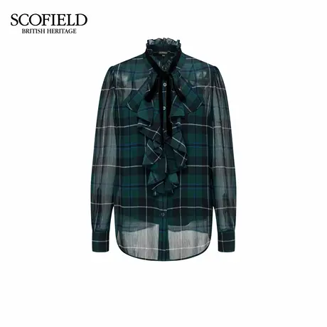 Scofield女装文艺英伦风荷叶边系带两件套格纹衬衫2025秋季新品商品大图