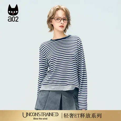 a02【ET释放系列】航海系穿搭宽松长袖T恤女2025新款秋季打底衫商品大图