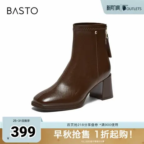 百思图2025冬季新款商场同款时装靴简约通勤粗跟女短靴F2091DD5图片