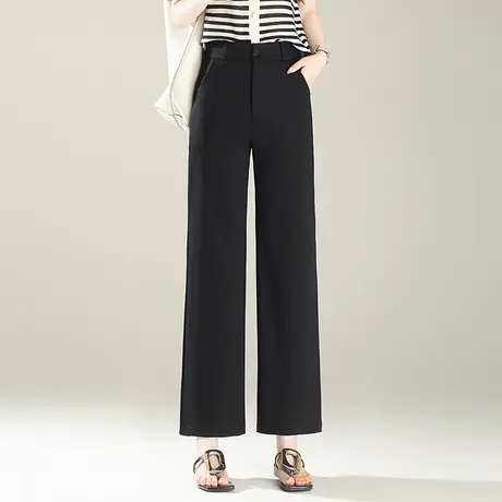 黑色窄版阔腿裤女夏季薄款2025年新款高腰垂感宽松休闲直筒九分裤图片