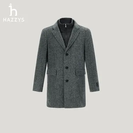 【秋冬甄选】Hazzys哈吉斯假两件保暖毛呢大衣休闲通勤外套上衣潮商品大图