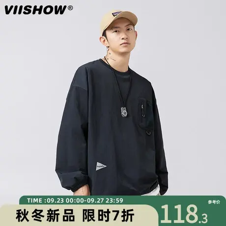 VIISHOW日系复古卫衣男生潮牌藏青色oversize宽松休闲圆领衣服商品大图