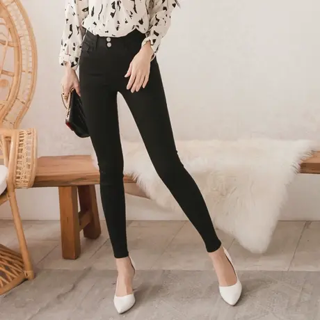 桔熊春秋季牛仔长裤子女装弹力高腰收腹修身包臀小脚裤大码BA5870图片