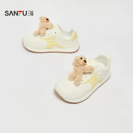 三福女低帮板鞋秋季趣味逗少女撞色趴趴小熊装饰女鞋846019商品大图