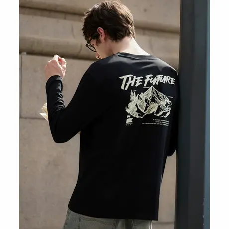 唐狮秋季新款长袖T恤男宽松休闲内搭后背夜光印花圆领打底衫tTMTA商品大图