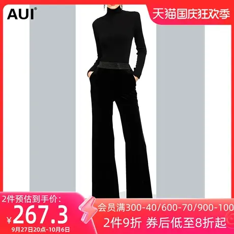 黑色丝绒百搭裤子女冬2023新款欧美风修身显瘦气质垂感高腰阔腿裤商品大图