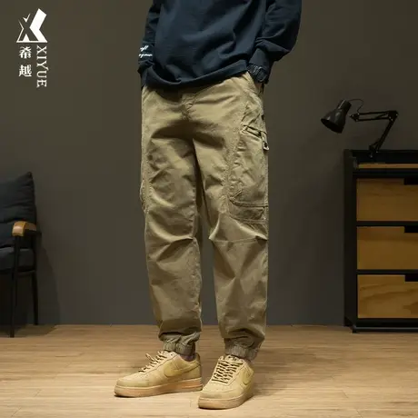 希越美式休闲裤子男宽松大码潮牌口袋设计工装裤秋冬重磅束脚长裤图片