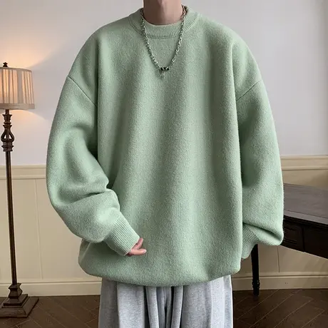 圆领毛衣男士秋冬季新款加厚保暖慵懒风针织衫潮牌宽松套头毛线衣商品大图