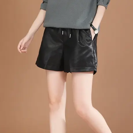 【11月16日8折上新】时尚百搭松紧腰阔腿短款显瘦时髦高级感皮裤图片