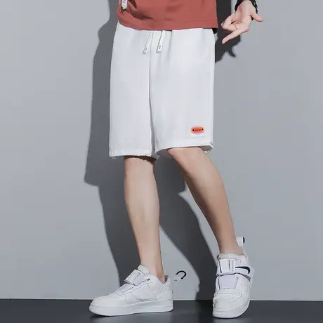 唐狮2023夏季新款休闲短裤男华夫格显瘦直筒中裤白宽松五分裤潮TG商品大图